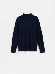 Gładki sweter z półgolfem - granatowy. Niebieskie swetry męskie Reserved, l, bez wzorów, z dzianiny, bez kołnierzyka. Za 129.99 zł.