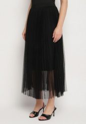 Czarna Tiulowa Spódnica w Kropki o Rozkloszowanym Kroju Folirea. Czarne spódniczki damskie Born2be, l, bez wzorów, z tiulu, eleganckie, maxi, rozkloszowane. Za 69.99 zł.