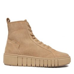 Botki Tamaris. Brązowe botki damskie Tamaris, bez obcasa, na koturnie, bez zapięcia. Za 509.99 zł.