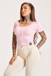 Koszulka fitness damska Gym Glamour ściągany. Czerwone bluzki sportowe damskie GYM GLAMOUR, s, z jeansu, bez kołnierzyka, bez ramiączek. Za 159.99 zł.