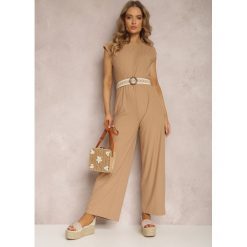 Beżowy Kombinezon z Paskiem Artyse. Brązowe kombinezony damskie Renee, l, bez wzorów, z dzianiny, boho, bez kołnierzyka, bez ramiączek, długie. Za 89.99 zł.