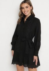 Czarna Koszulowa Sukienka z Wiskozy z Bawełną Koronką i Paskiem Lilresia. Czarne sukienki damskie Born2be, na co dzień, na lato, m, bez wzorów, z bawełny, eleganckie, bez kołnierzyka, bez ramiączek, mini, koszulowe. W wyprzedaży za 127.99 zł.