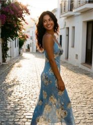 Sukienka midi na ramiączkach z elementem 3D w kształcie róży - wielobarwny. Sukienki damskie Sinsay, l, bez wzorów, bez kołnierzyka, bez ramiączek, midi. Za 49.99 zł.