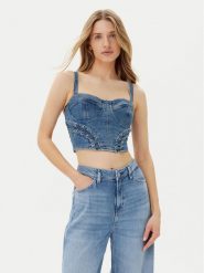 Guess Top W5GH86 D4H7C Niebieski Regular Fit. Niebieskie topy damskie Guess, xl, z aplikacjami, z bawełny, bez kołnierzyka. Za 319.99 zł.