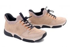 Rieker 45963-20 beige, półbuty damskie. Brązowe półbuty damskie Rieker, bez wzorów, bez obcasa. Za 399.90 zł.
