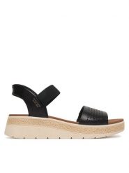 Skechers Sandały Bobs Sun Ray 114415/BLK Czarny. Czarne sandały damskie Skechers, bez wzorów, ze skóry, bez obcasa, na płaskiej podeszwie. Za 319.99 zł.