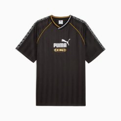 Koszulka sportowa męska Puma KING RELAXED FOOTBALL JERSEY 63256301. Czarne t-shirty sportowe męskie Puma, m, z jersey, bez ramiączek, do piłki nożnej. Za 138.57 zł.