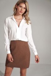 Trapezowa Mini Spódnica- brązowa. Brązowe spódniczki damskie Figl, xl, bez wzorów, z materiału, mini, trapezowe. Za 219.00 zł.