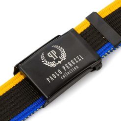 Pasek parciany PAOLO PERUZZI PW-07-PP 125 cm czarny z kolorowymi przeszyciami. Czarne paski męskie Paolo Peruzzi, bez wzorów, z materiału. Za 34.99 zł.