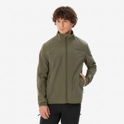 Kurtka Softshell trekkingowa męska Forclaz MT100. Szare kurtki softshell damskie FORCLAZ, l, bez wzorów, z polaru, bez kaptura. Za 199.99 zł.
