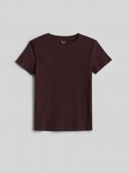 4F T-shirt slim z prążkowanej dzianiny damski - brązowy XS. Brązowe t-shirty damskie 4f, uniwersalny, bez wzorów, z bawełny, bez kołnierzyka. Za 49.99 zł.