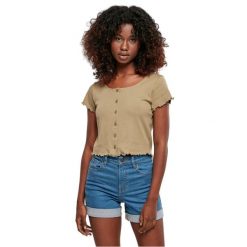 Damska krótka koszulka prążkowana zapinana na guziki Koszulka Urban Classics GT. Zielone bluzki sportowe damskie Urban Classics, prążkowane, bez kołnierzyka, bez ramiączek. Za 149.50 zł.