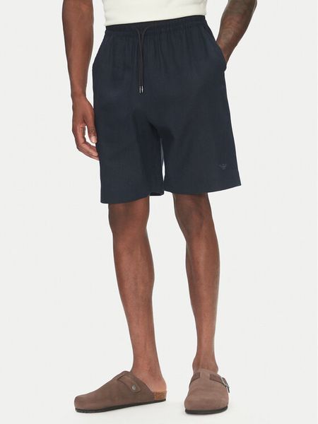 Emporio Armani Szorty materiałowe EM000681 AF12356 UB102 Granatowy Regular Fit. Niebieskie szorty męskie Emporio Armani, ze lnu, bez kołnierzyka. Za 429.99 zł.