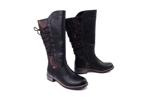 RIEKER TEX 94693-00 black, kozaki damskie. Czarne kozaki damskie Rieker, bez obcasa, na obcasie. Za 382.42 zł.