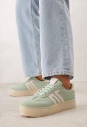 Zielone Sneakersy Kultowe Tenisówki na Platformie Hlalna. Zielone trampki i tenisówki damskie Born2be, bez wzorów, z jeansu. Za 109.99 zł.