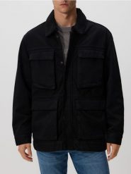 Kurtka sherpa z kołnierzem - czarny. Czarne kurtki męskie Reserved, l, bez wzorów, z denimu, bez kaptura. Za 279.99 zł.