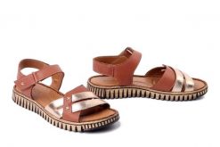 KOCH 030.113.1608 brązowo-złoty, sandały damskie. Brązowe sandały damskie KOCH, bez wzorów, ze skóry, bez obcasa. Za 239.90 zł.