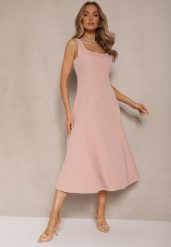 Różowa Rozkloszowana Sukienka w Klasycznym Stylu Deslene. Czerwone sukienki damskie Renee, na co dzień, l, bez wzorów, eleganckie, bez kołnierzyka, bez ramiączek, midi, proste. W wyprzedaży za 76.99 zł.