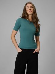4F T-shirt slim gładki damski - turkusowy M. Niebieskie t-shirty damskie 4f, m, bez wzorów, z materiału, bez kołnierzyka. Za 79.99 zł.