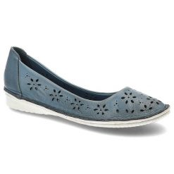 Niebieskie Półbuty Lanqier Wygodne Skórzane Buty. Niebieskie półbuty damskie Lanqier, w ażurowe wzory, z koronki, bez obcasa, na platformie. Za 149.00 zł.