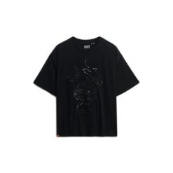 Koszulka oversize z fantazyjnym efektem tatuażu dla kobiet Superdry. Czarne t-shirty damskie Superdry., bez wzorów, bez kołnierzyka. Za 146.55 zł.