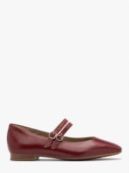 Bordowe baleriny z dwoma paskami AUDREY. Czerwone baleriny damskie Ryłko, bez wzorów, z gumy, bez obcasa, na płaskiej podeszwie. Za 349.99 zł.