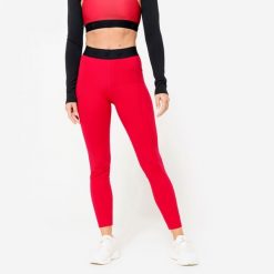 Legginsy fitness damskie Domyos. Czerwone legginsy damskie DOMYOS, l, bez wzorów, z elastanu, na fitness i siłownię. Za 99.99 zł.