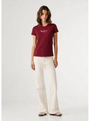 Pepe Jeans Koszulka "New Virgina" w kolorze bordowym rozmiar: L. Czerwone bluzki damskie Pepe Jeans, l, bez wzorów, z jeansu, bez kołnierzyka, bez ramiączek. Za 82.99 zł.