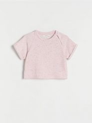 T-shirt w kropki - brudny róż. Czerwone koszulki dziewczęce Reserved, m, bez wzorów, z bawełny, bez ramiączek. W wyprzedaży za 15.99 zł.