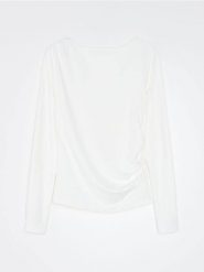 Koszulka z marszczeniami - kremowy. Białe t-shirty damskie Sinsay, l, bez wzorów, bez kołnierzyka. Za 29.99 zł.