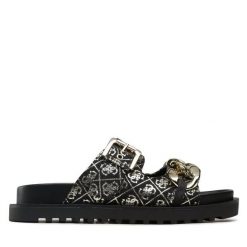 Klapki Guess. Czarne klapki damskie Guess, z aplikacjami, bez obcasa. Za 299.99 zł.