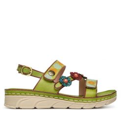 Sandały Laura Vita. Zielone sandały damskie Laura Vita, bez wzorów, bez obcasa, na płaskiej podeszwie. Za 389.99 zł.