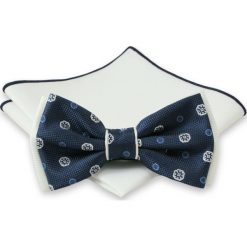 Granatowa Mucha + Biała Poszetka - Chattier, Męska. Niebieskie krawaty i muchy męskie Chattier, bez wzorów, eleganckie. Za 59.00 zł.