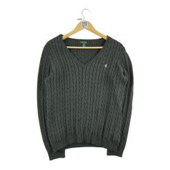 Second life - Damski czarny sweter z przędzy skręconej - Jak nowy. Czarne swetry klasyczne damskie Ralph Lauren, bez kołnierzyka. Za 212.96 zł.