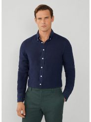Hackett London Lniana koszula - Regular fit - w kolorze granatowym rozmiar: 3XL. Niebieskie koszule męskie Hackett London, xl, bez wzorów, ze lnu, bez kołnierzyka, bez ramiączek. Za 184.46 zł.