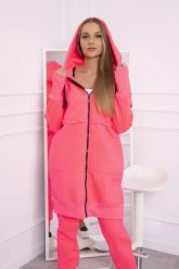 Komplet ocieplany z długą bluzą różowy neon. Czerwone bluzy z kapturem damskie KESI, l, z bawełny. Za 357.56 zł.