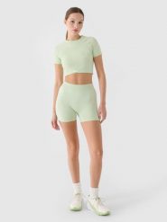 4F Legginsy krótkie treningowe damskie - turkusowe XS/S. Niebieskie legginsy damskie 4f, s, bez wzorów, z dzianiny. Za 29.99 zł.