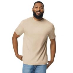 Bawełniana Lekka Koszulka Unisex Dla Dorosłych. Brązowe bluzki damskie Gildan, xl, bez wzorów, z bawełny, sportowe, bez kołnierzyka, bez ramiączek. Za 32.99 zł.