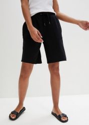 Szorty dresowe z kieszeniami. Czarne szorty damskie bonprix, bez wzorów, z dresówki. Za 67.99 zł.
