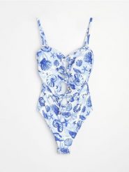 Jednoczęściowy strój kąpielowy z motywem morskim - wielobarwny. Zielone stroje jednoczęściowe damskie Sinsay, l, bez wzorów. Za 59.99 zł.