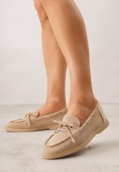 Ciemnobeżowe Mokasyny ze Sznurkiem i Kokardą Samiphia. Brązowe mokasyny damskie Renee, z jeansu. Za 89.99 zł.