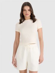 4F T-shirt slim z waflowej dzianiny damski - biały XS. Białe t-shirty damskie 4f, xs, bez wzorów, z dzianiny, bez kołnierzyka. W wyprzedaży za 29.99 zł.