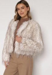 Biała Futrzana Kurtka z Cieniowanym Wzorem Tusvella. Białe kurtki damskie Born2be, l, bez wzorów, z futra, bez kaptura. Za 199.99 zł.