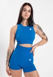 Olivia Bezszwowe Crop Top - Niebieski. Niebieskie topy sportowe damskie GORILLA WEAR, m, bez wzorów, z nylonu, bez ramiączek. Za 193.00 zł.