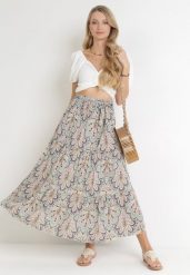 Miętowa Spódnica Maxi z Wiskozy z Gumką w Pasie w Kwiaty Maizla. Zielone spódniczki damskie Born2be, l, bez wzorów, z materiału, maxi, proste. Za 49.99 zł.