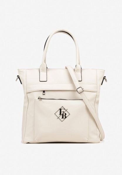 Beżowa Torebka Shopperka z Metaliczną Aplikacją i Dodatkowym Paskiem na Ramię Idalenna. Brązowe torebki klasyczne damskie Born2be, z aplikacjami, z jeansu, zdobione, bez dodatków. Za 109.99 zł.