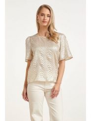 Smashed Lemon Koszulka w kolorze kremowym rozmiar: S. Brązowe bluzki damskie Smashed Lemon, s, bez wzorów, bez kołnierzyka, bez ramiączek. Za 184.95 zł.