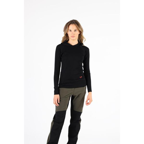 Sonatra - Koszulka z kapturem 100% wełna merino (195 g/m²). Czarne bielizna termoaktywna damska WOOLONA, l, bez wzorów, z wełny. W wyprzedaży za 324.00 zł.