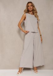 Szary Komplet z Bawełny Spodnie Culottes i Luźny Top Tinelia. Szare spodnie materiałowe damskie Renee, z aplikacjami, z bawełny. Za 54.99 zł.
