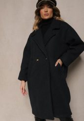 Granatowy Dwurzędowy Płaszcz Oversize z Wełną Spolete. Niebieskie płaszcze damskie Renee, bez wzorów, z wełny, eleganckie. Za 289.99 zł.